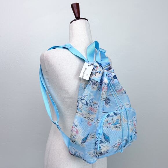 Vera Bradley Beach Treasures Mesh Drawstring Tropical Coastal Blue Back Pack NWT main image 8